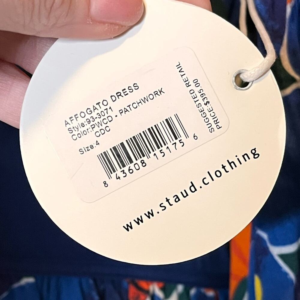 NWT STAUD Affogato Maxi Dress Colorful Patchwork Puff Sleeve Size 4 - Picture 6 of 12